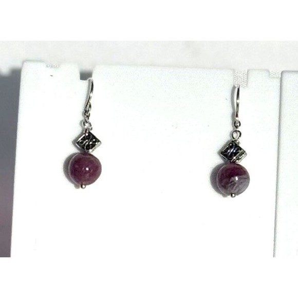 Sterling Silver Pink Tourmaline Bead Earrings 8mm - Picture 7 of 8